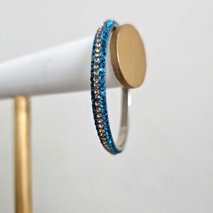 Aqua Blue Gold Jeweled Rhinestone Bangle Bracelet Indian Pakistani Bangles